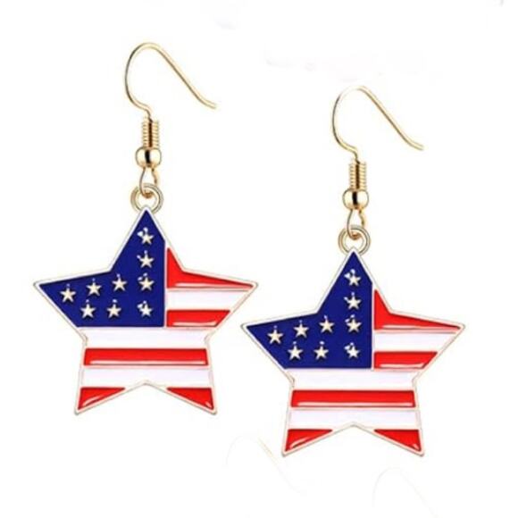 Patriotic American Flag Star Earrings 4th of July - Picture 1 of 1